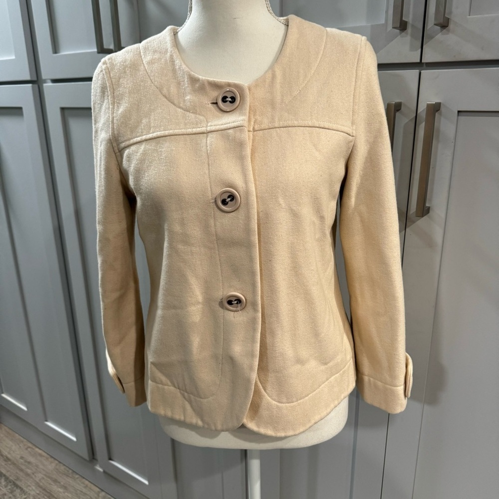 Anthropologie Tulle Wool Blend Short Ivory Ecru Jacket Office Business Casual Sm